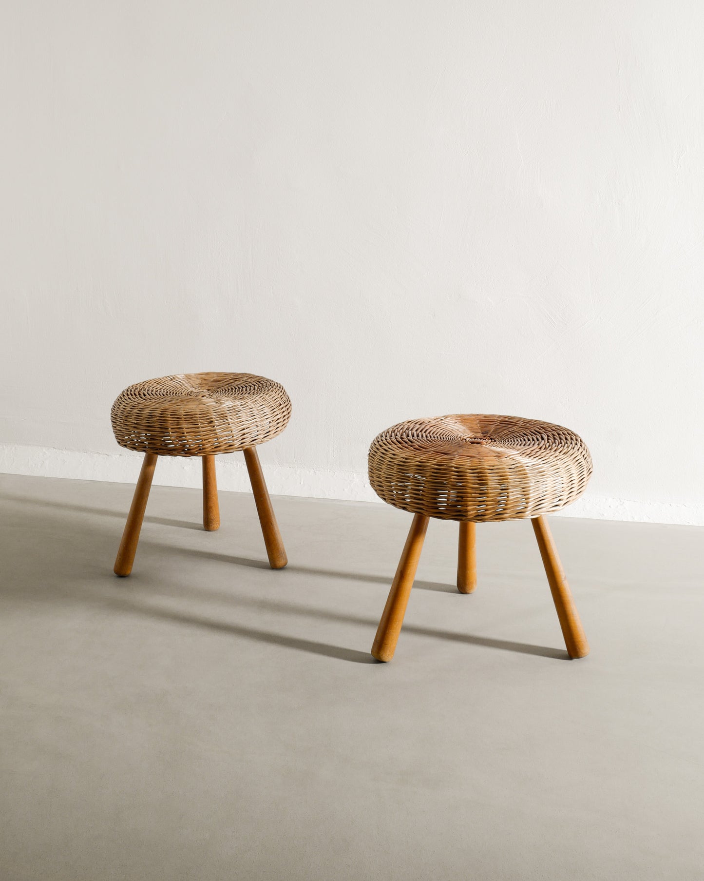 PAIR OF DANISH WICKER STOOLS, 1960s