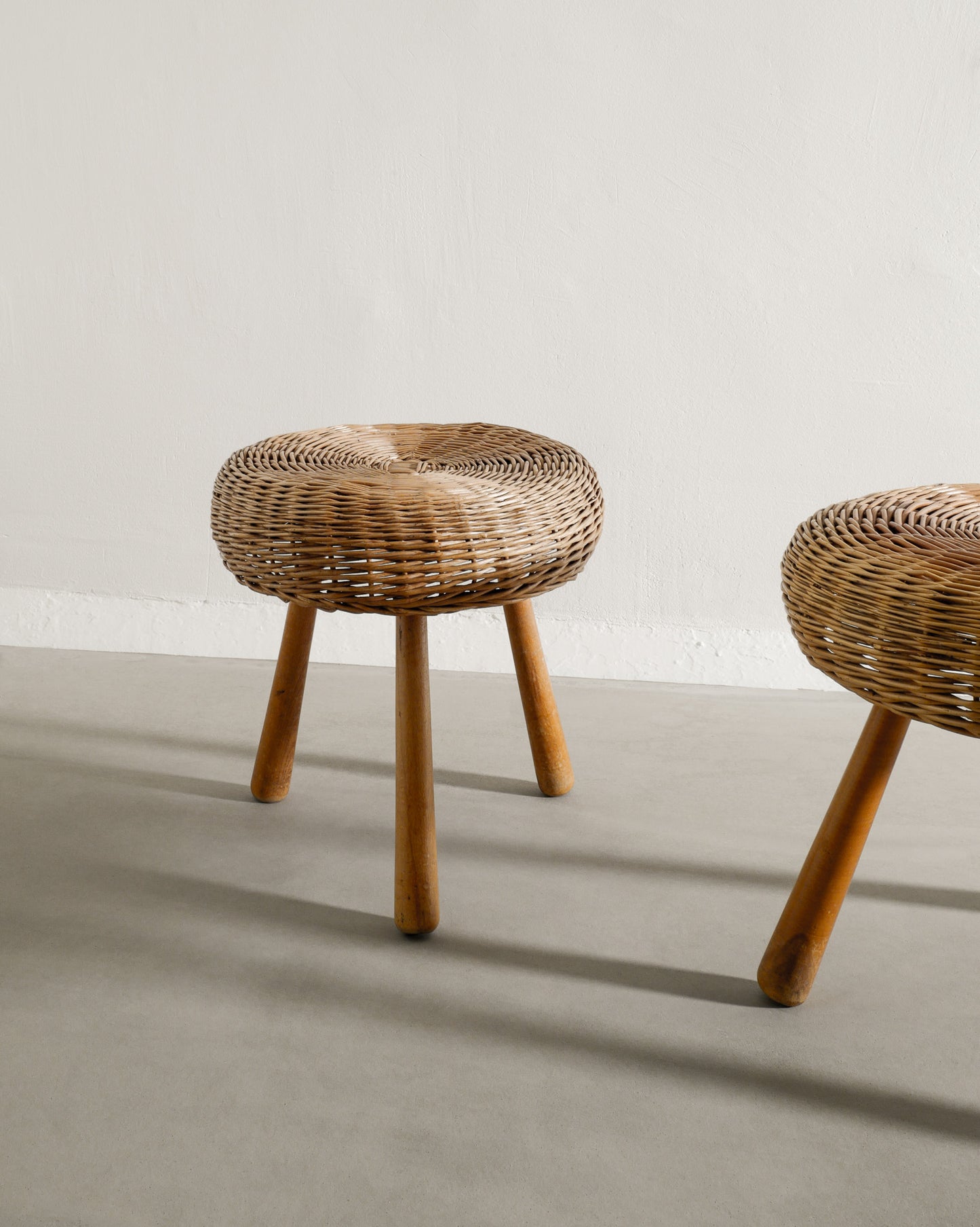 PAIR OF DANISH WICKER STOOLS, 1960s
