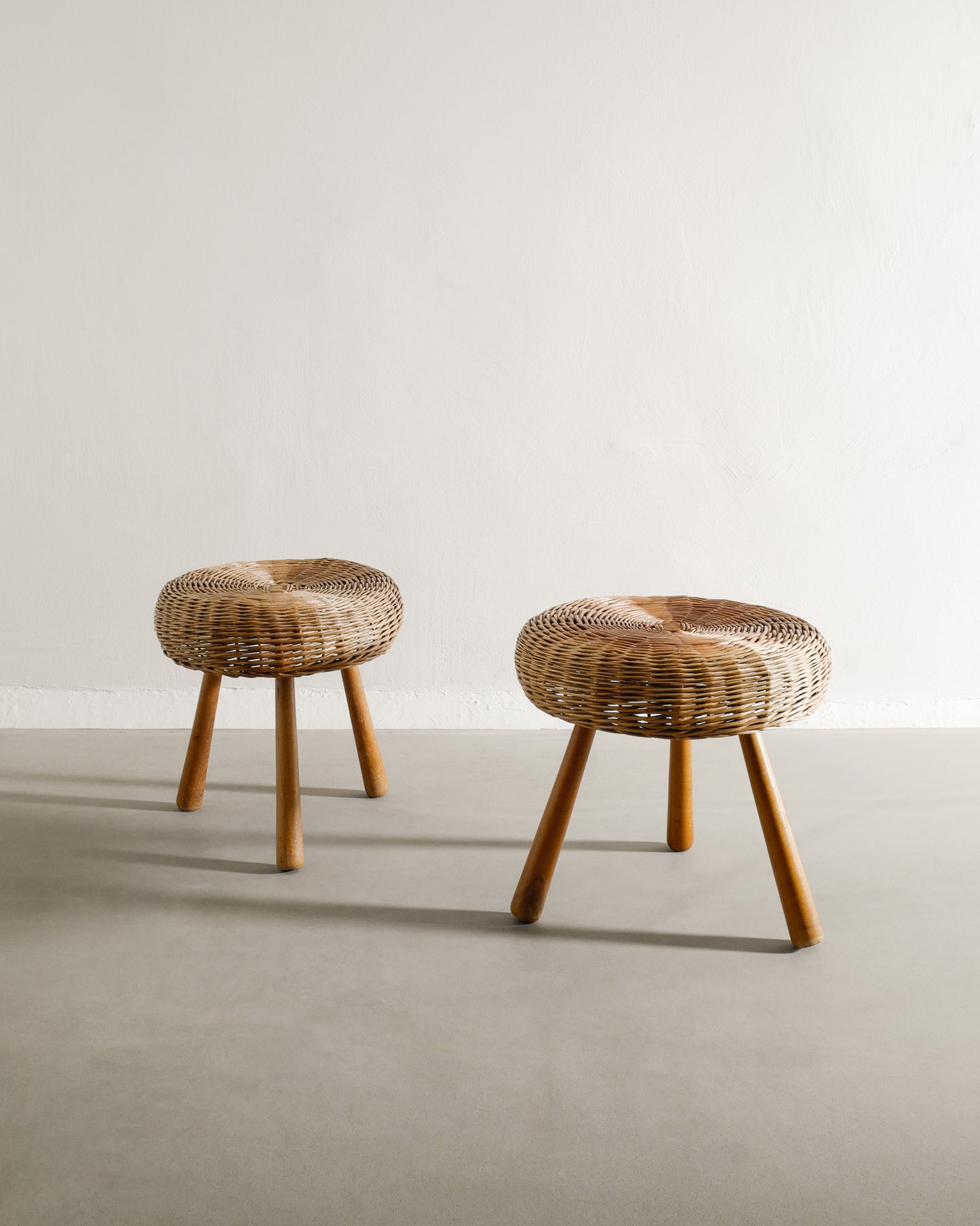 PAIR OF DANISH WICKER STOOLS, 1960s