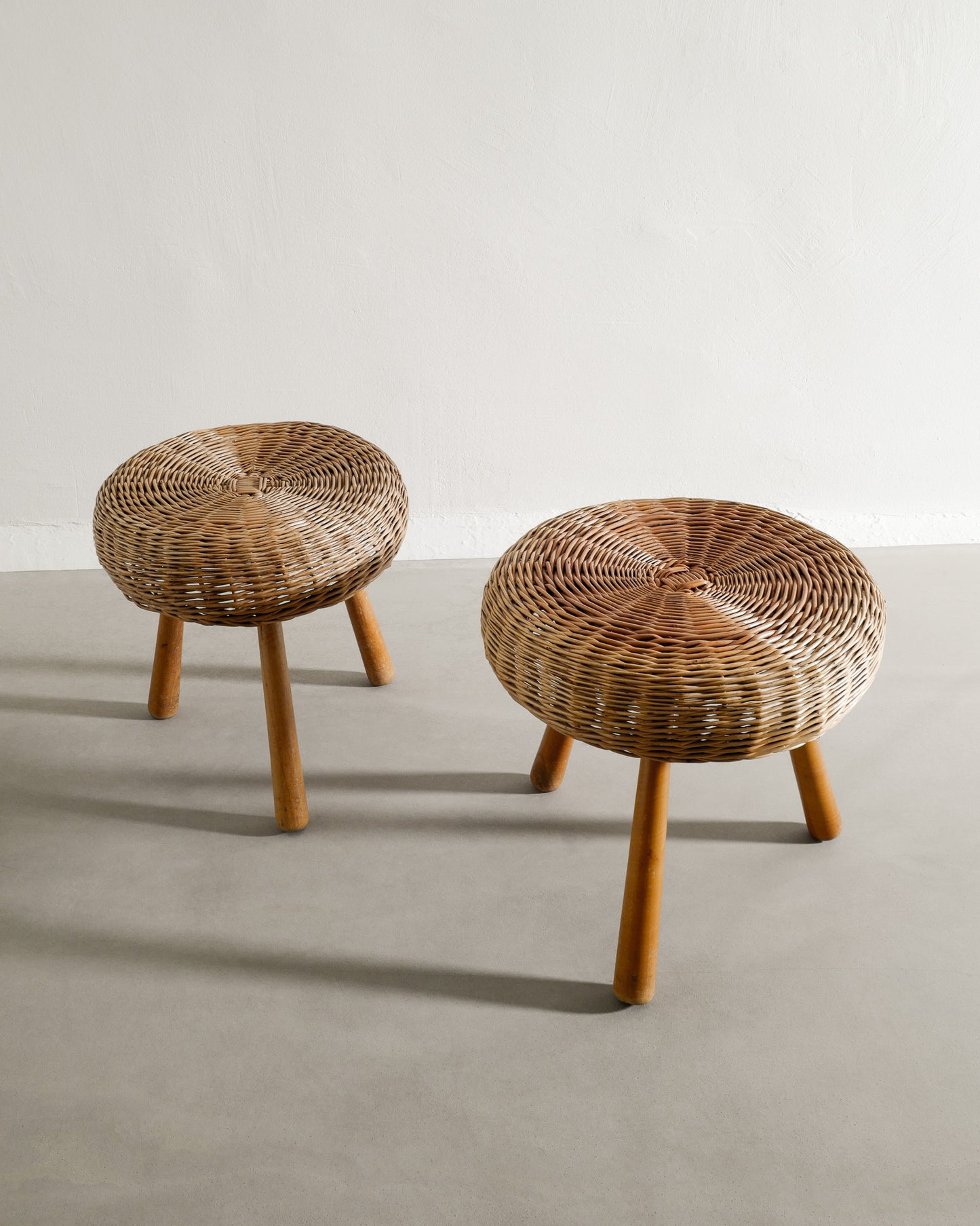 PAIR OF DANISH WICKER STOOLS, 1960s