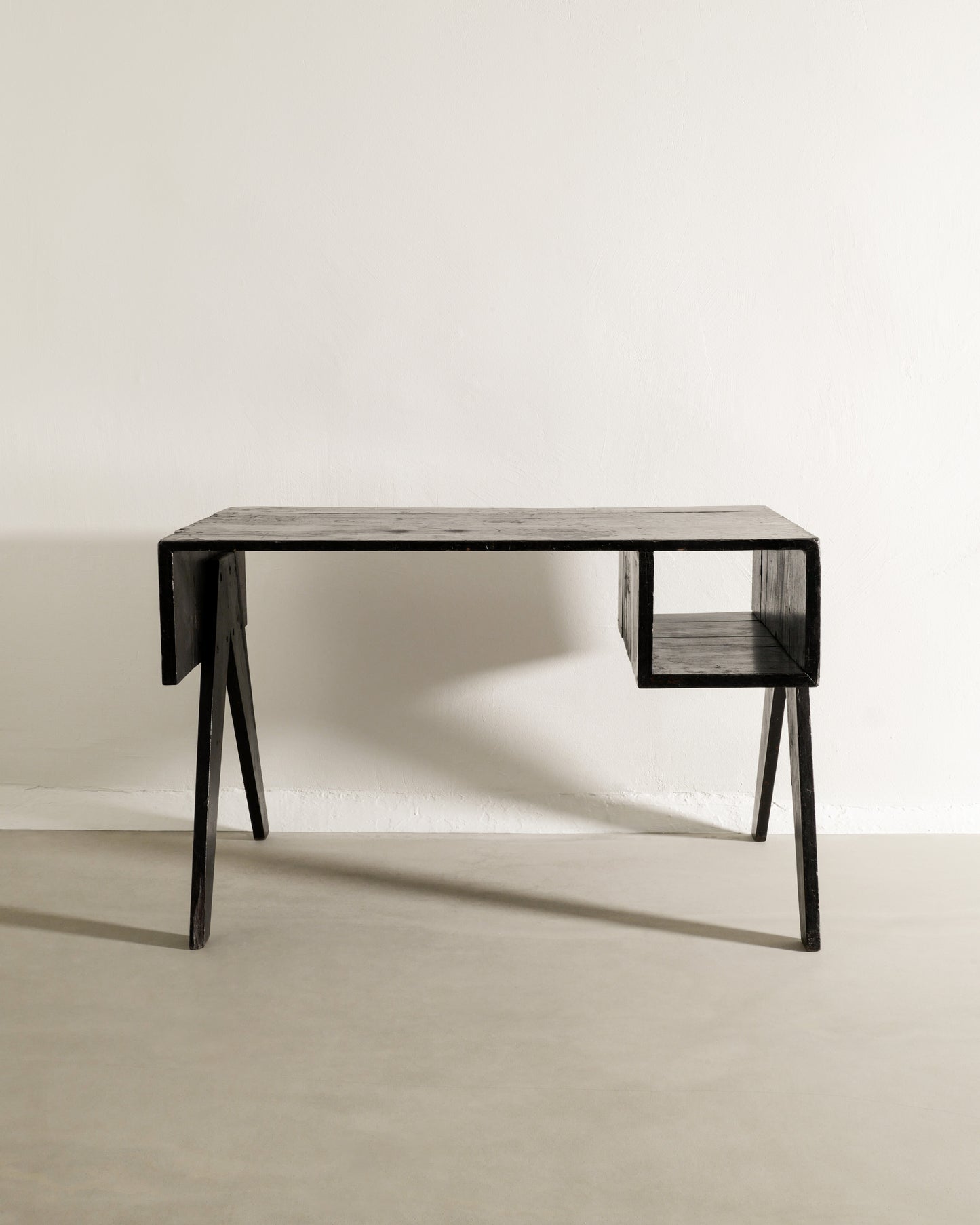 PIERRE JEANNERET BLACK DESK AND CHAIR, 1950s
