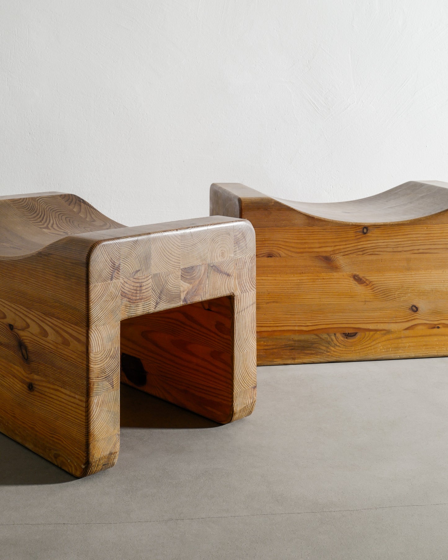 PAIR OF SWEDISH PINE TABOURETS, 1970s