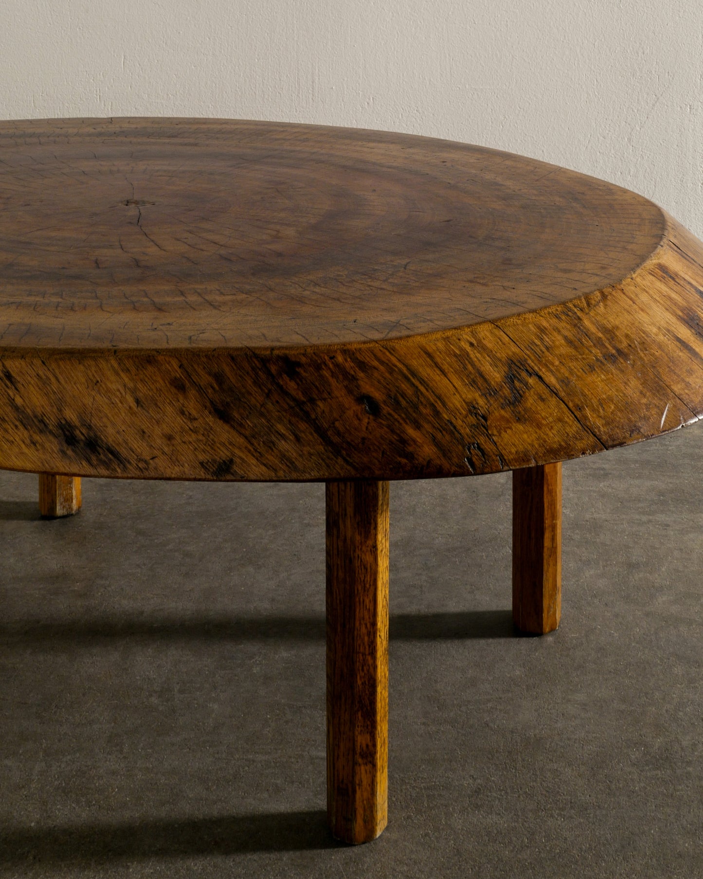 FRENCH OVAL ELM TABLE, 1950s