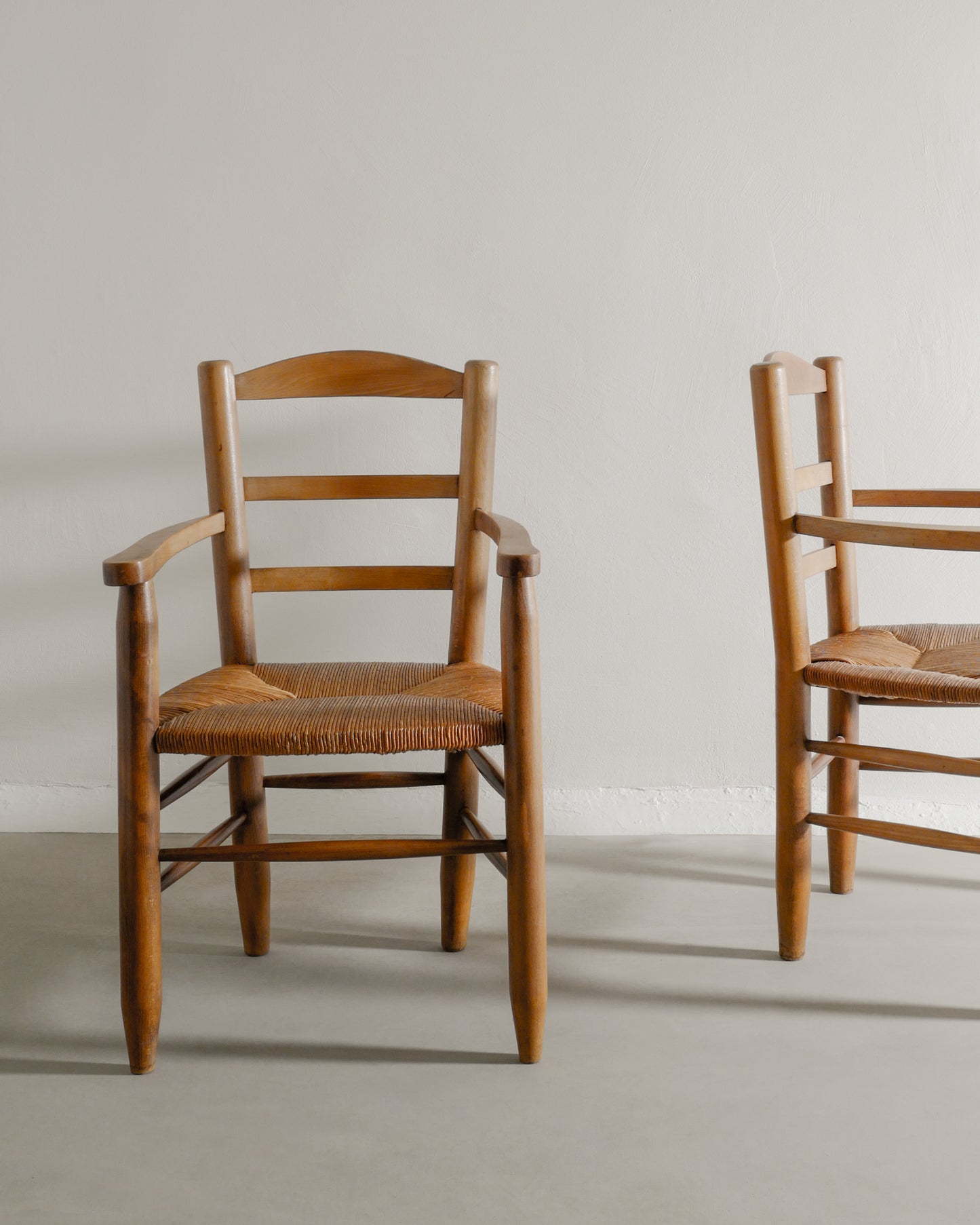 FRENCH ARMCHAIRS IN ELM, 1950s