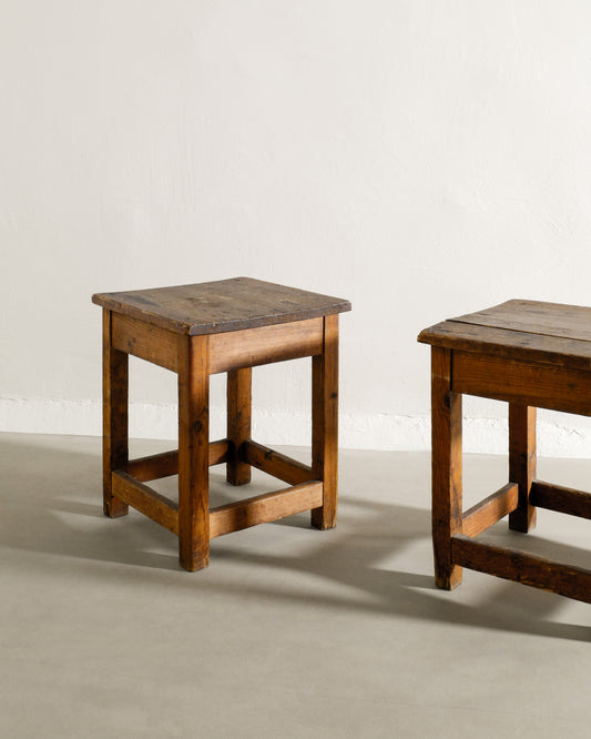 PAIR OF EARLY SWEDISH RUSTIC PINE BED SIDE TABLES, 1900s