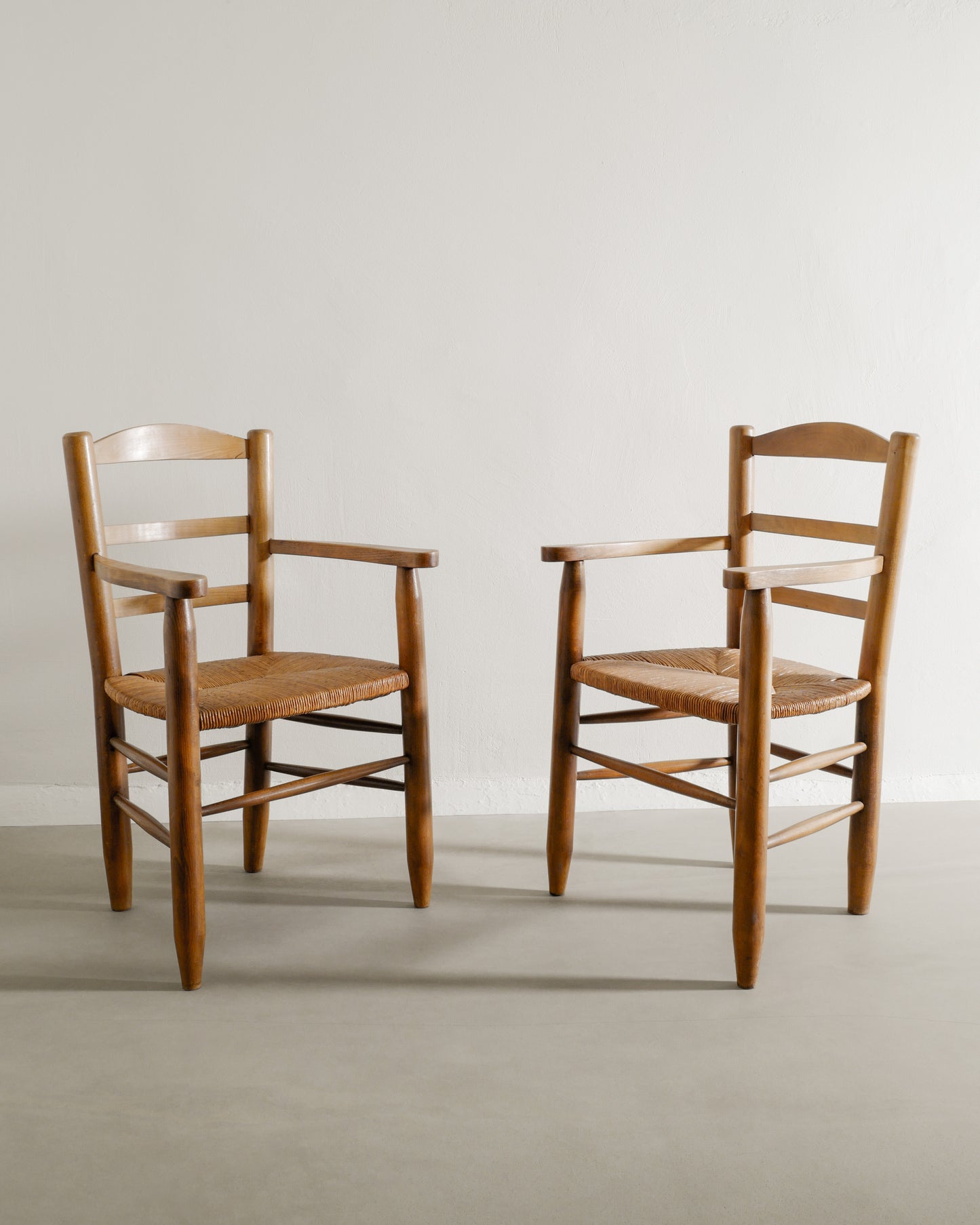 FRENCH ARMCHAIRS IN ELM, 1950s