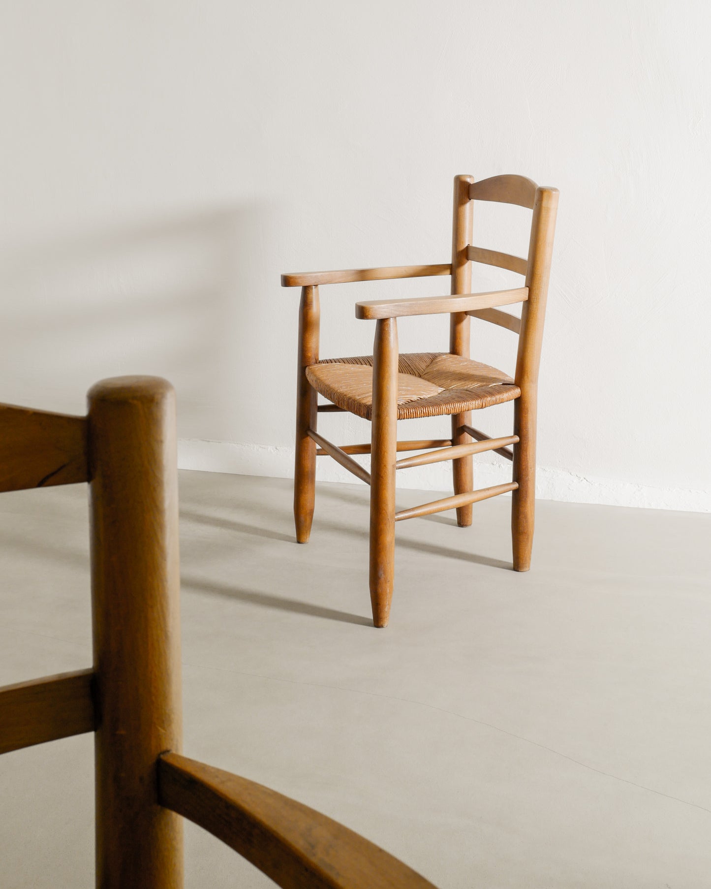 FRENCH ARMCHAIRS IN ELM, 1950s