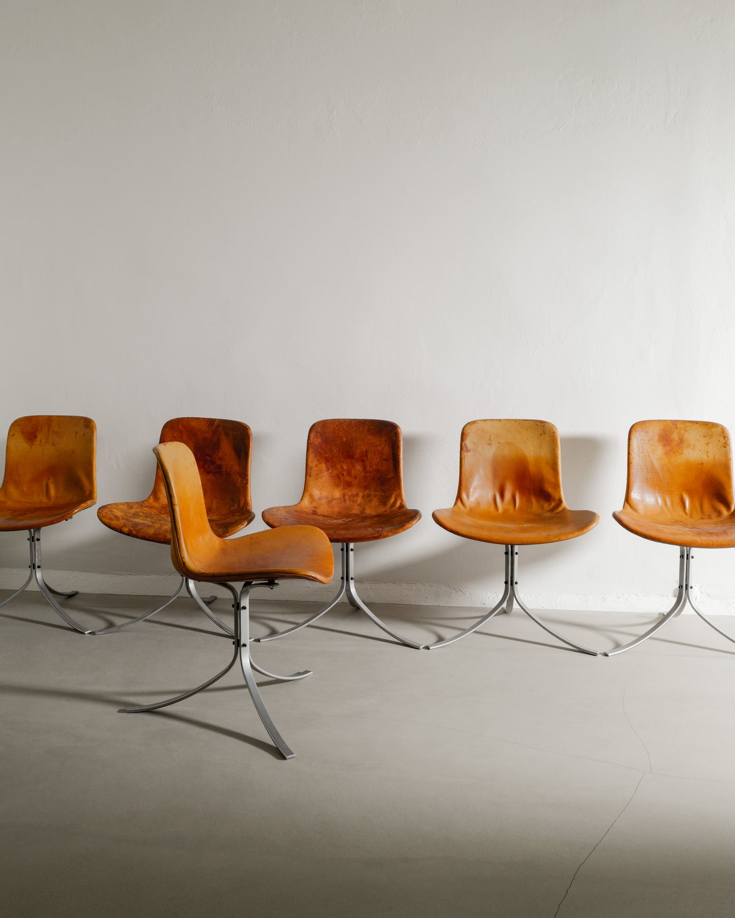 SET OF SIX POUL KJAERHOLM PK-9 CHAIRS, 1960s