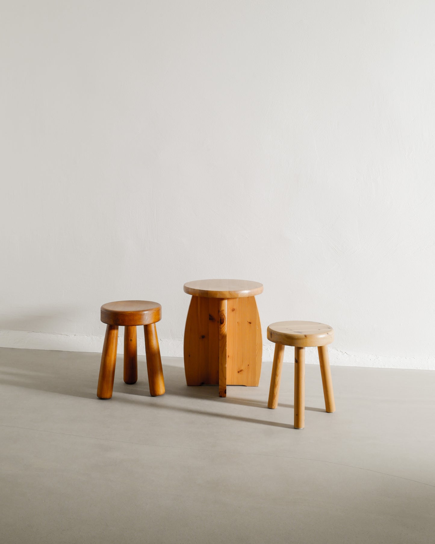 GROUP OF SWEDISH WOODEN STOOLS, 1970s