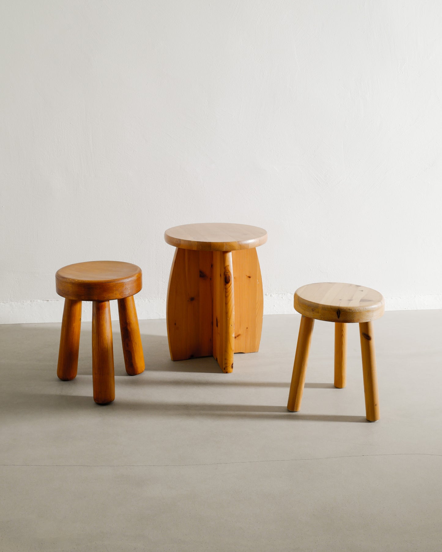 GROUP OF SWEDISH WOODEN STOOLS, 1970s
