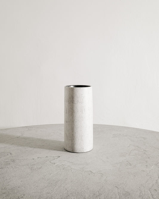 GEORGES JOUVE WHITE CYLINDER VASE, 1950s
