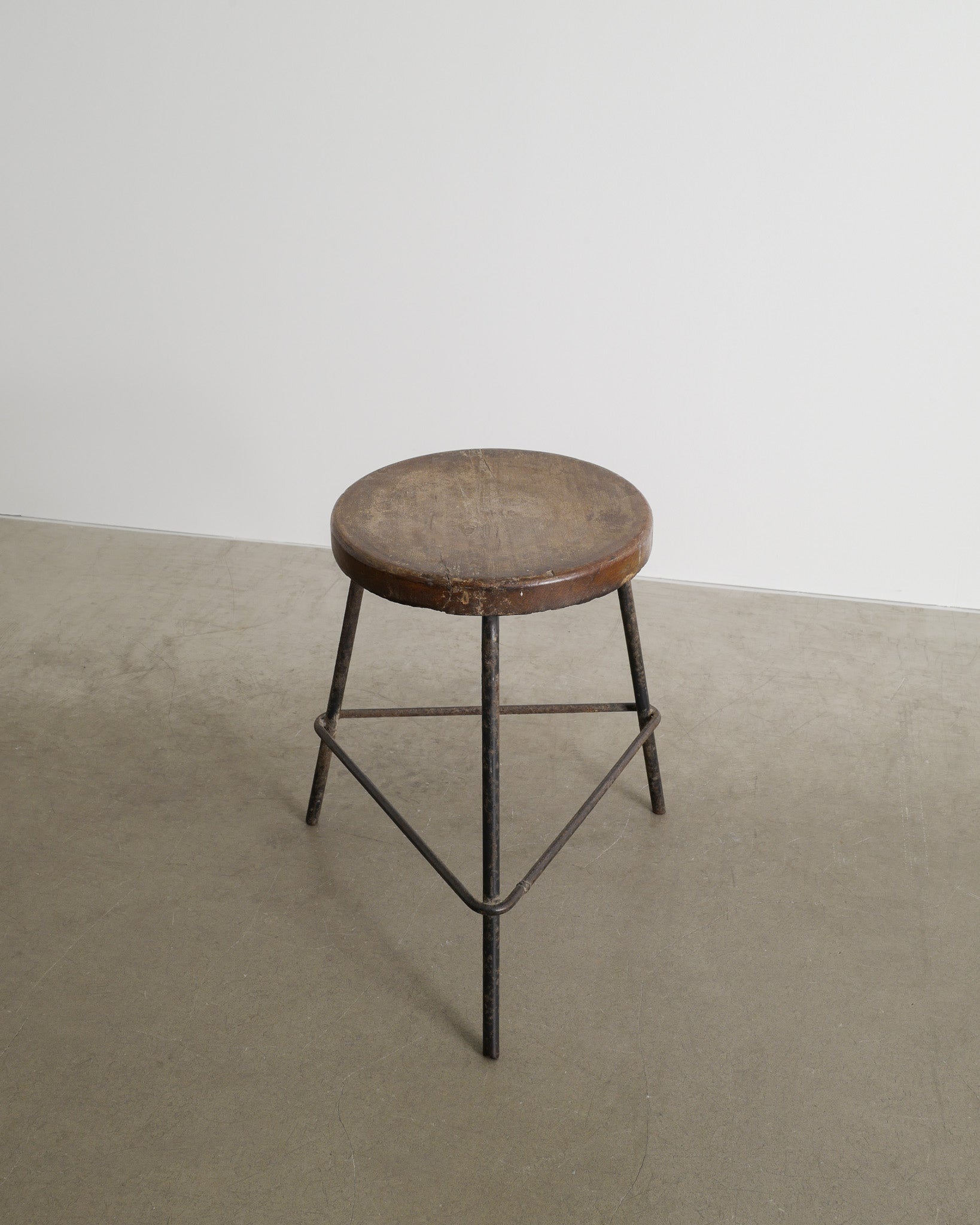 PIERRE JEANNERET TEAK AND IRON STOOL, 1950s