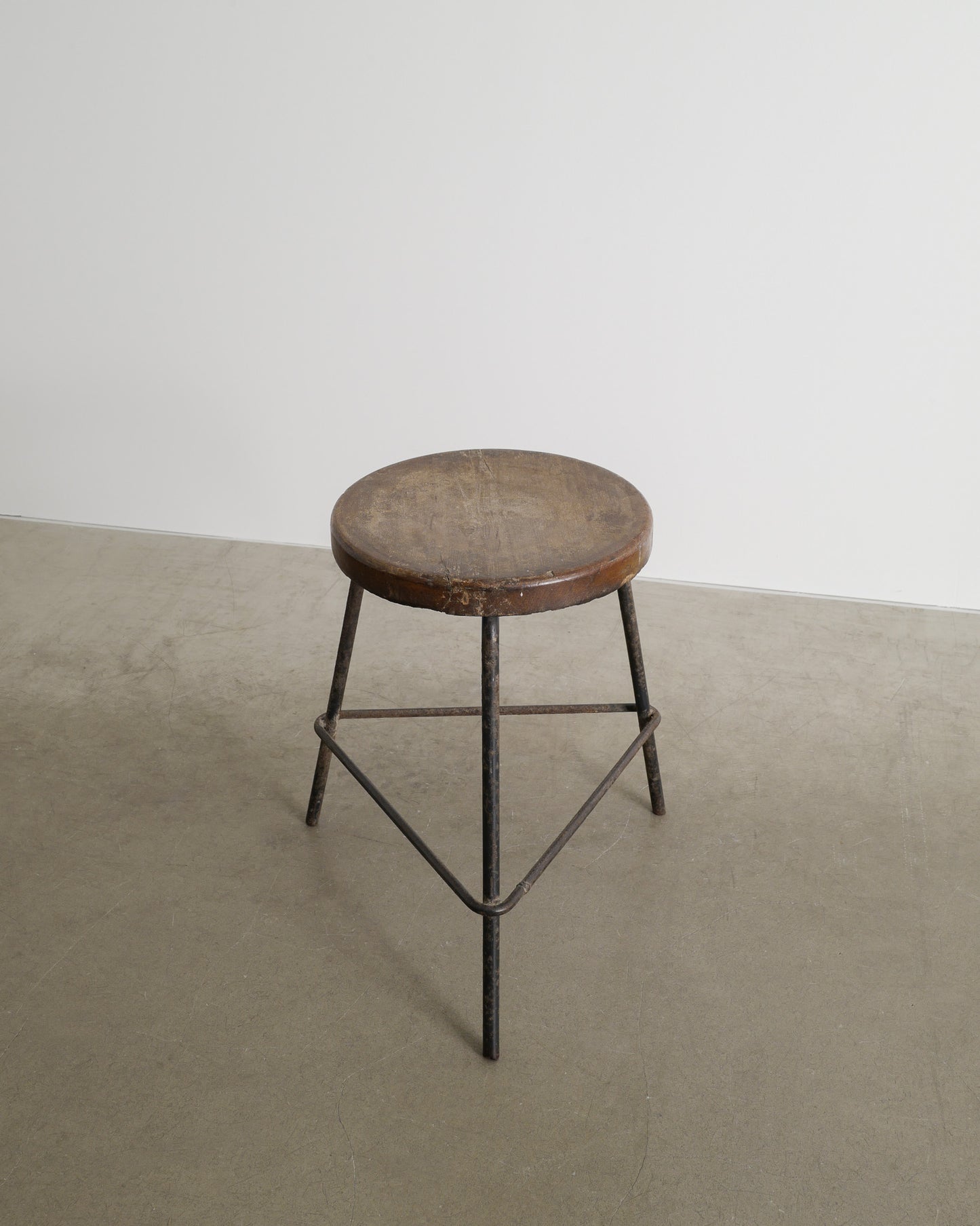 PIERRE JEANNERET TEAK AND IRON STOOL, 1950s
