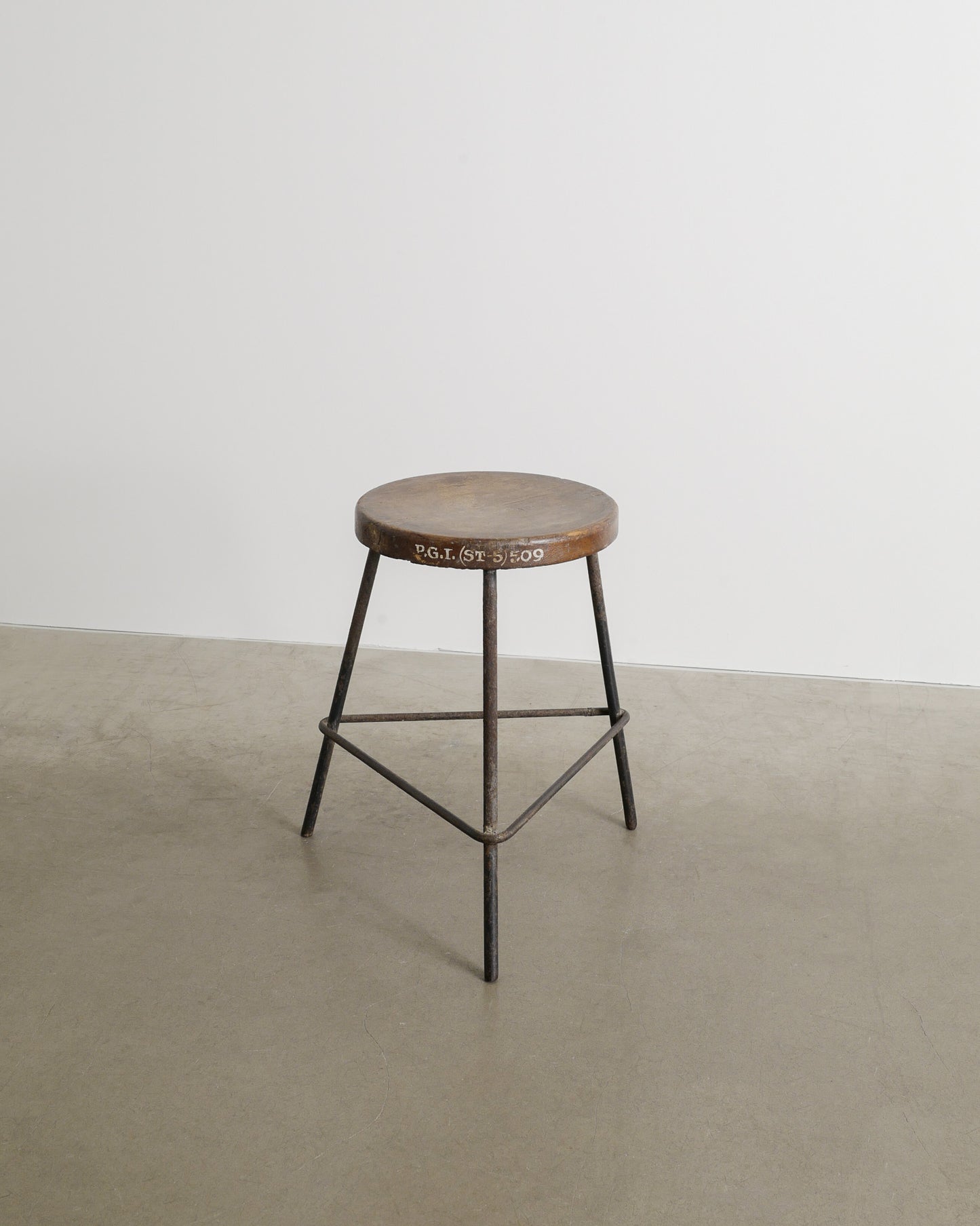 PIERRE JEANNERET TEAK AND IRON STOOL, 1950s