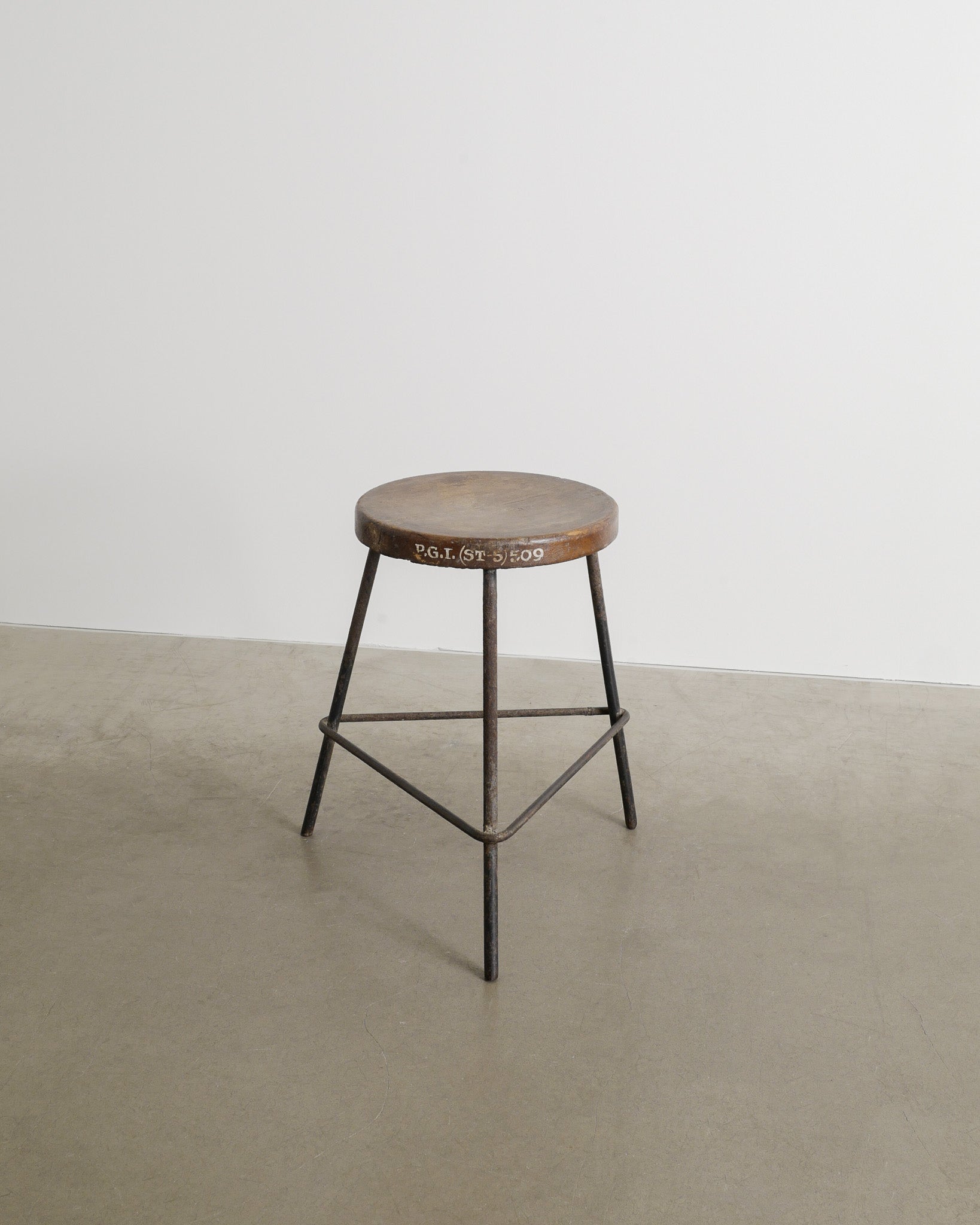 PIERRE JEANNERET TEAK AND IRON STOOL, 1950s
