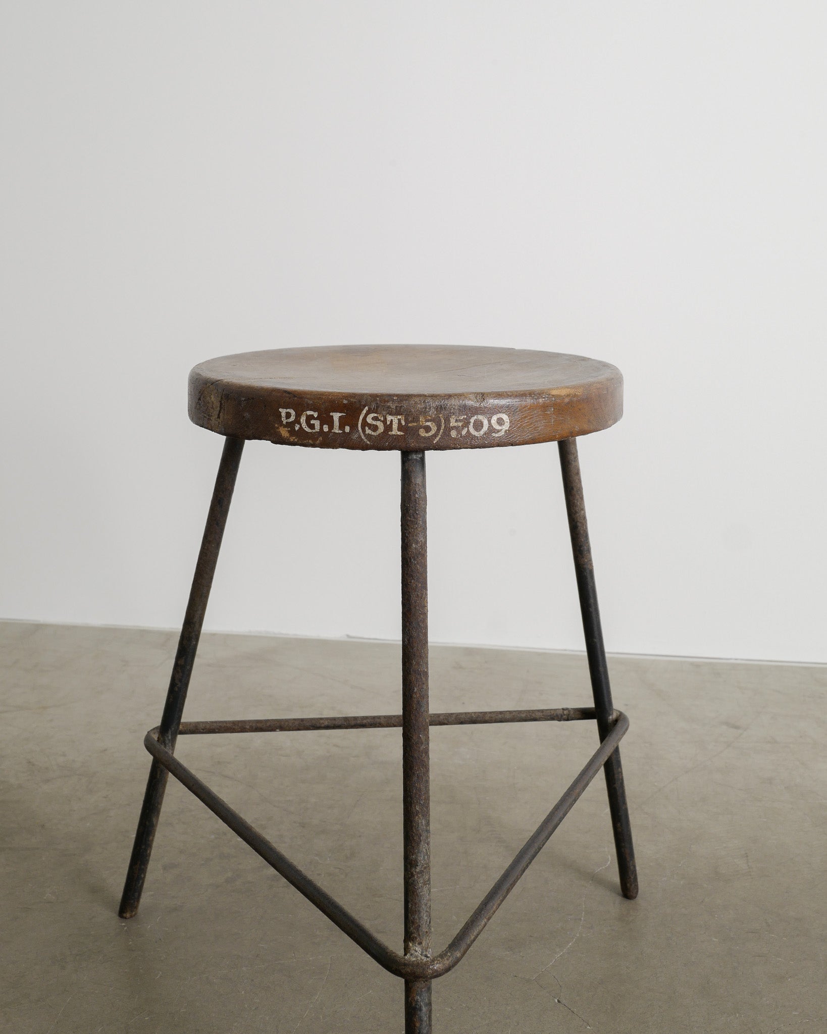 PIERRE JEANNERET TEAK AND IRON STOOL, 1950s