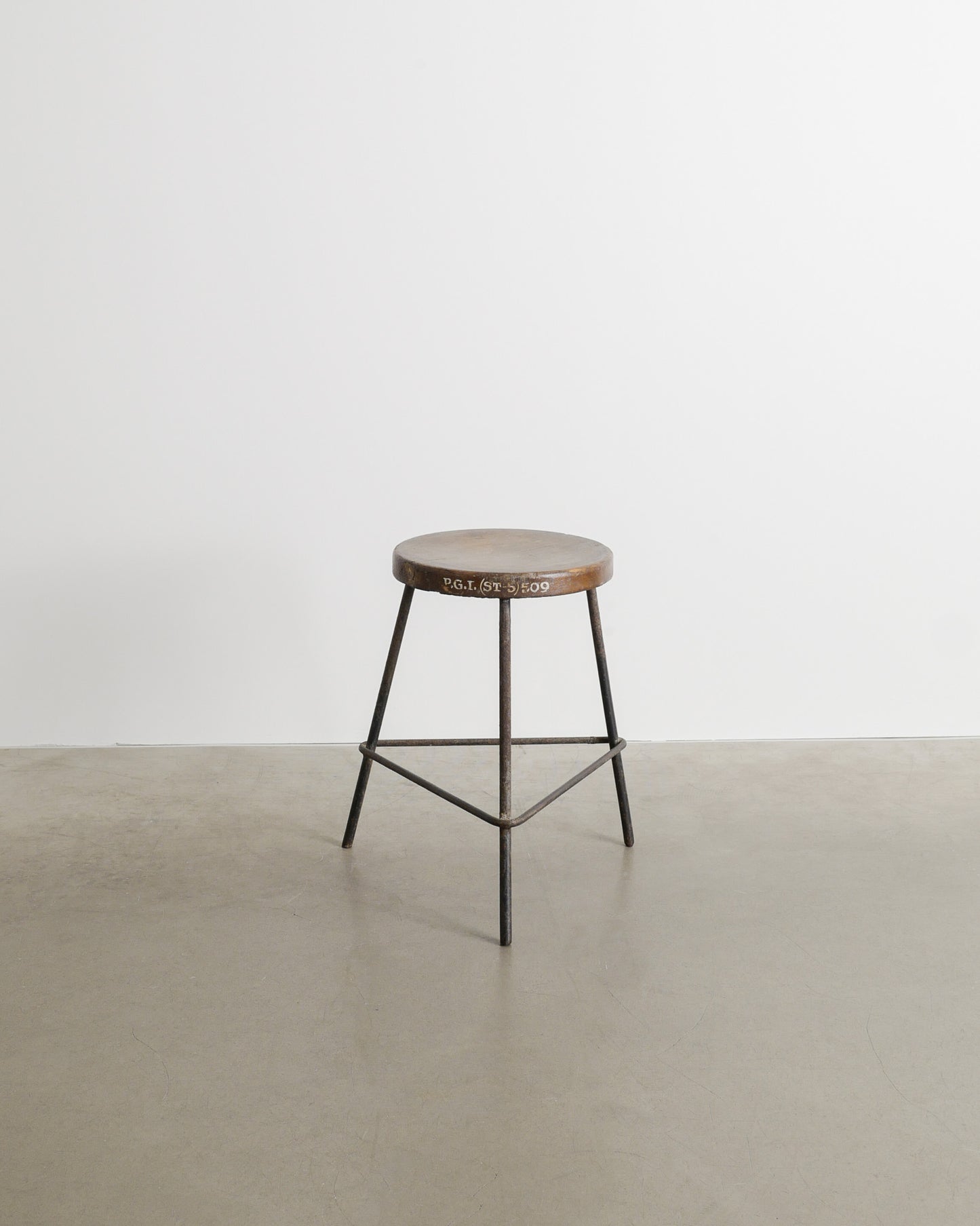 PIERRE JEANNERET TEAK AND IRON STOOL, 1950s