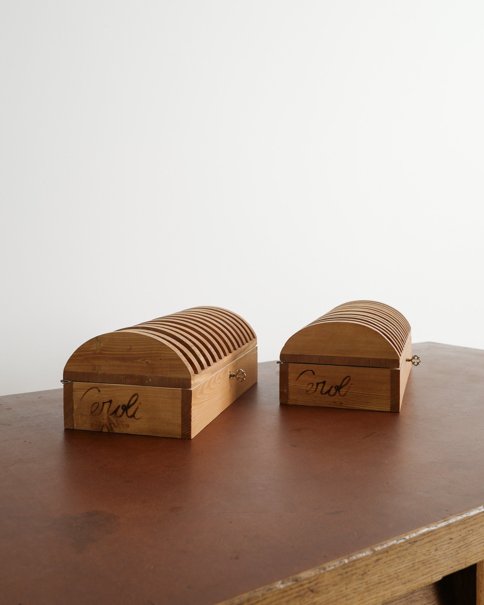 PAIR OF MARIO CEROLI WOODEN BOXES, 1970s