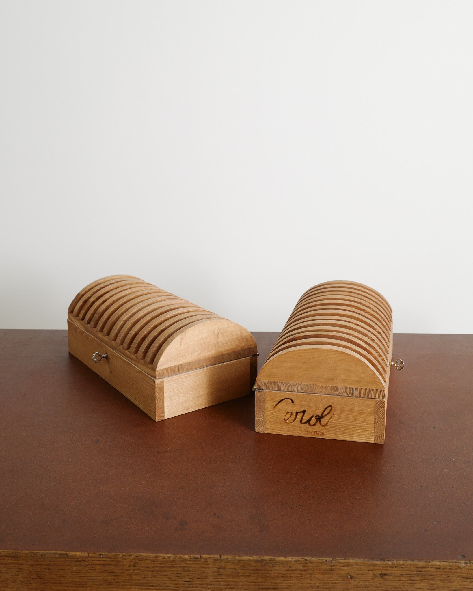 PAIR OF MARIO CEROLI WOODEN BOXES, 1970s