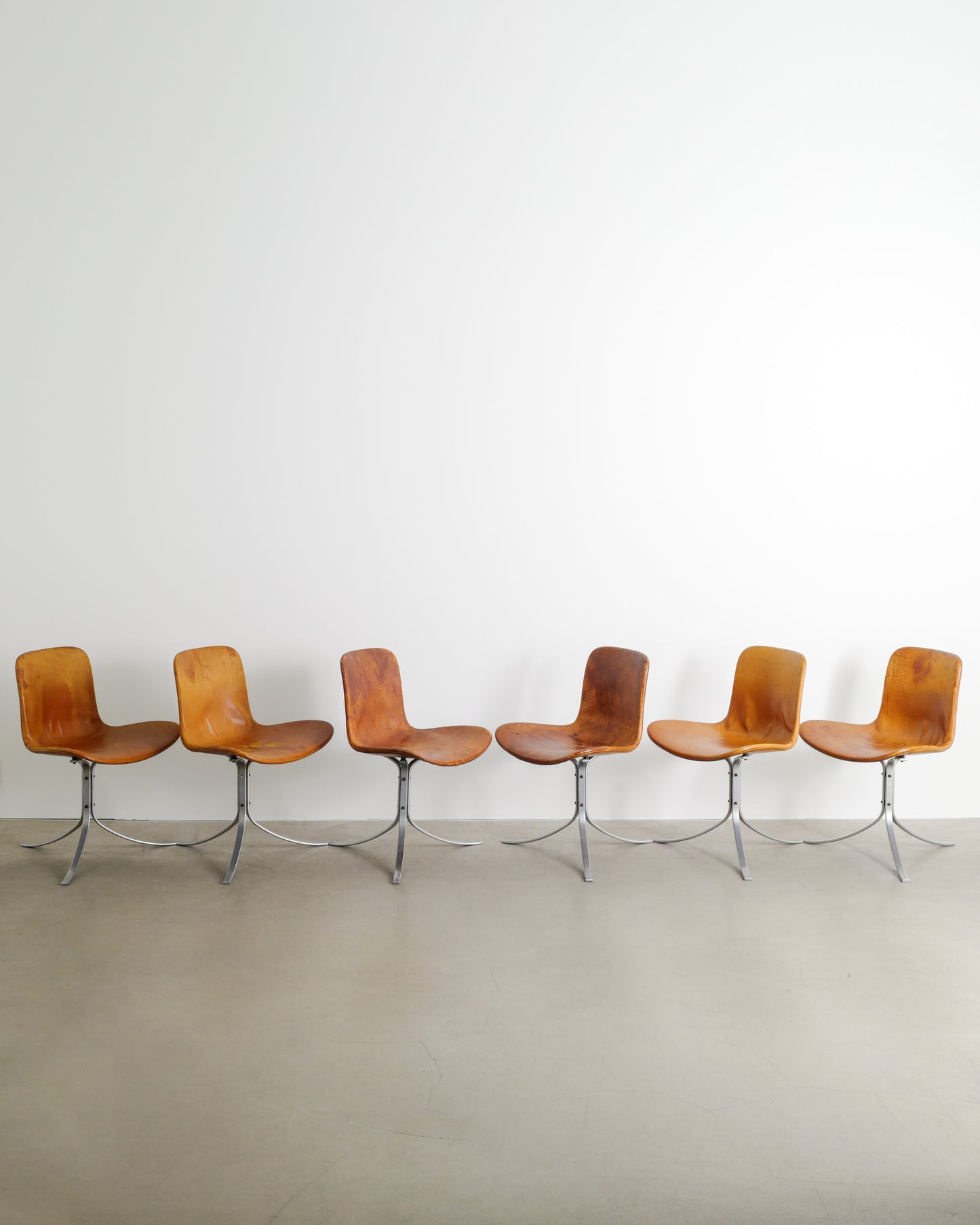 SET OF SIX POUL KJAERHOLM PK-9 CHAIRS, 1960s