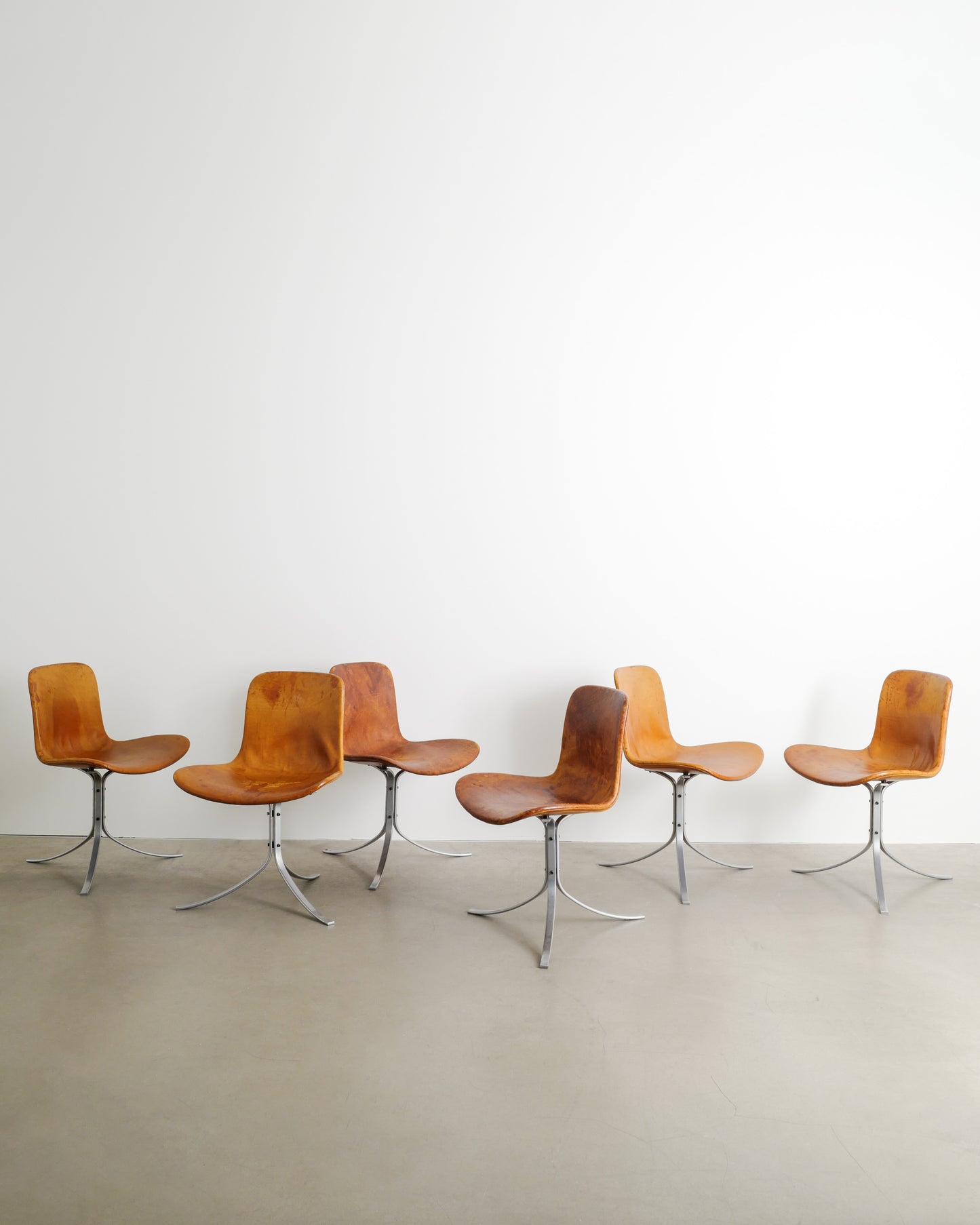 SET OF SIX POUL KJAERHOLM PK-9 CHAIRS, 1960s