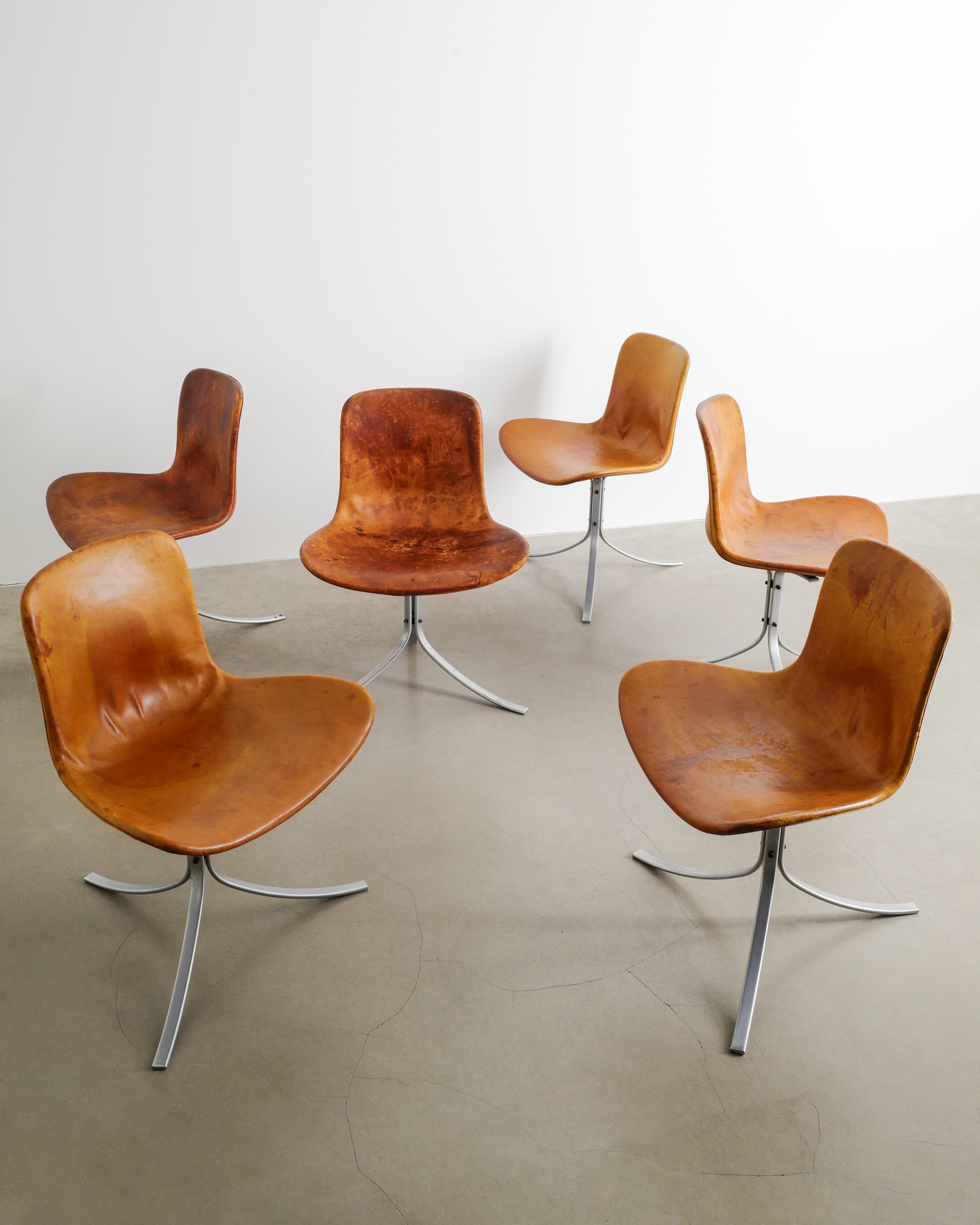 SET OF SIX POUL KJAERHOLM PK-9 CHAIRS, 1960s