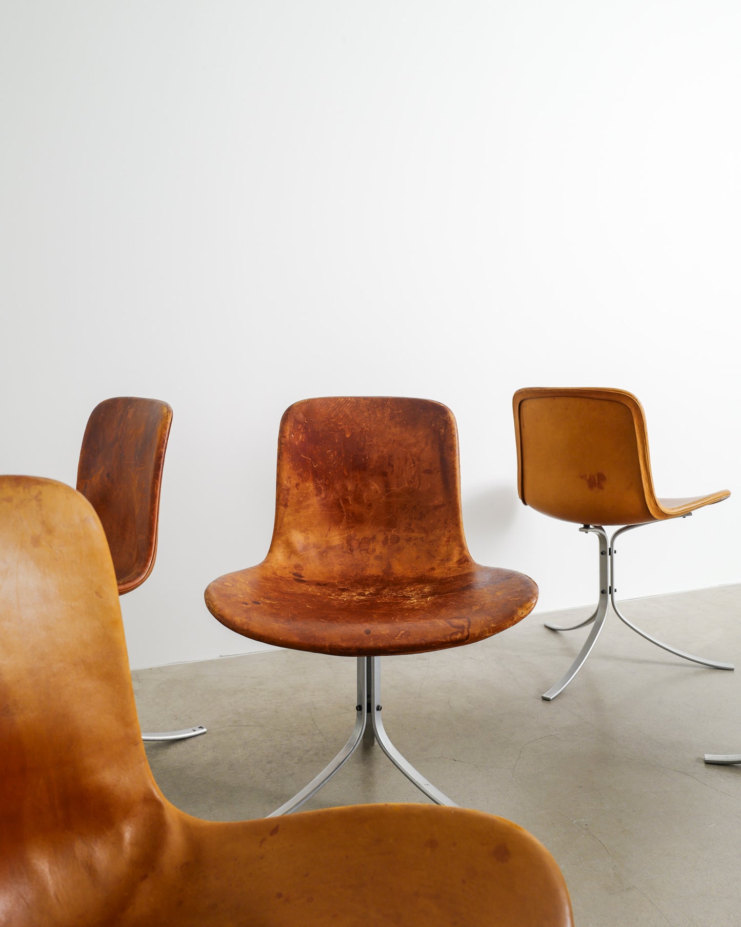 SET OF SIX POUL KJAERHOLM PK-9 CHAIRS, 1960s