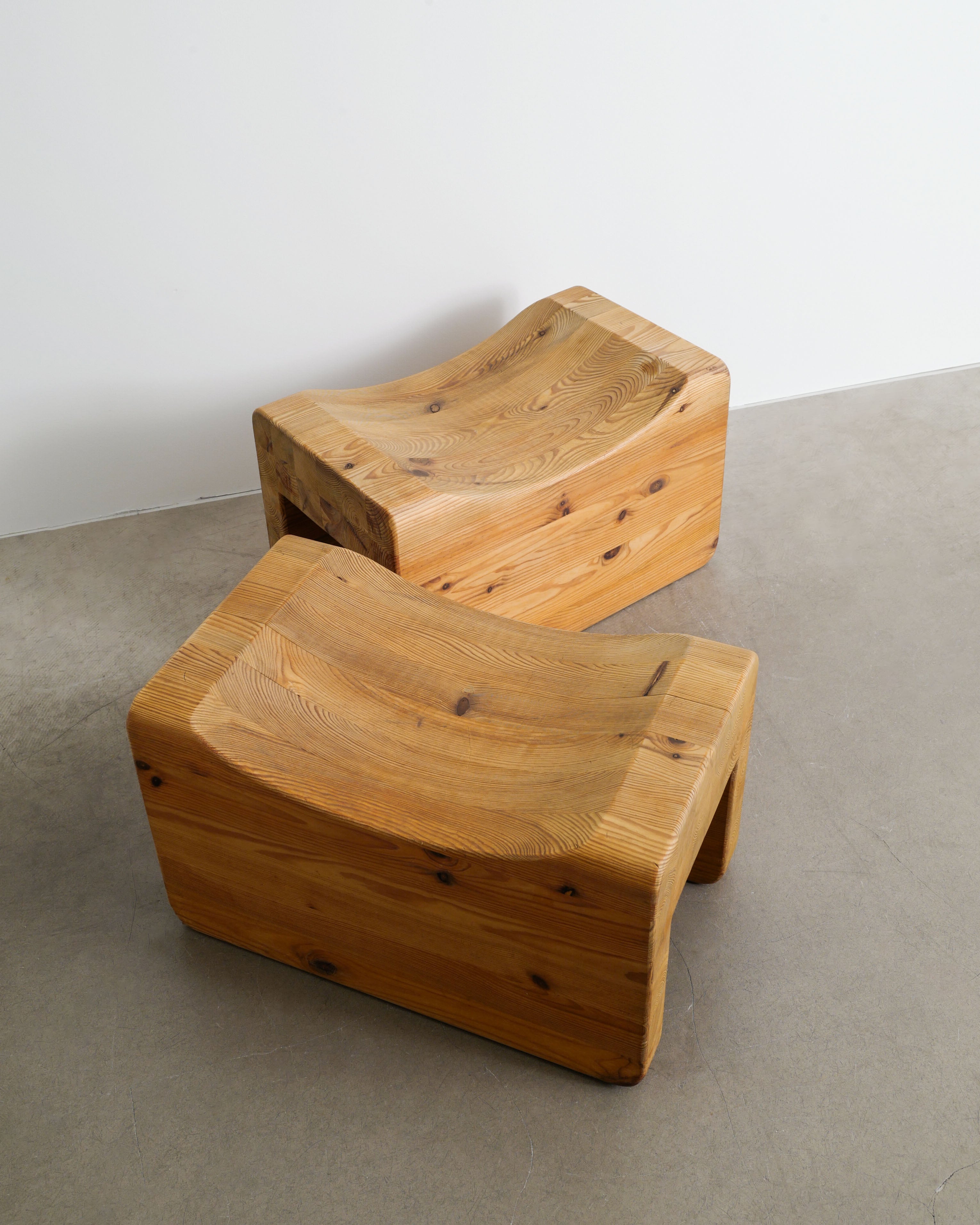 PAIR OF SWEDISH PINE TABOURETS, 1970s