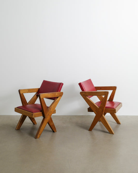 PIERRE JEANNERET "X-CHAIRS" IN LEATHER, 1950s