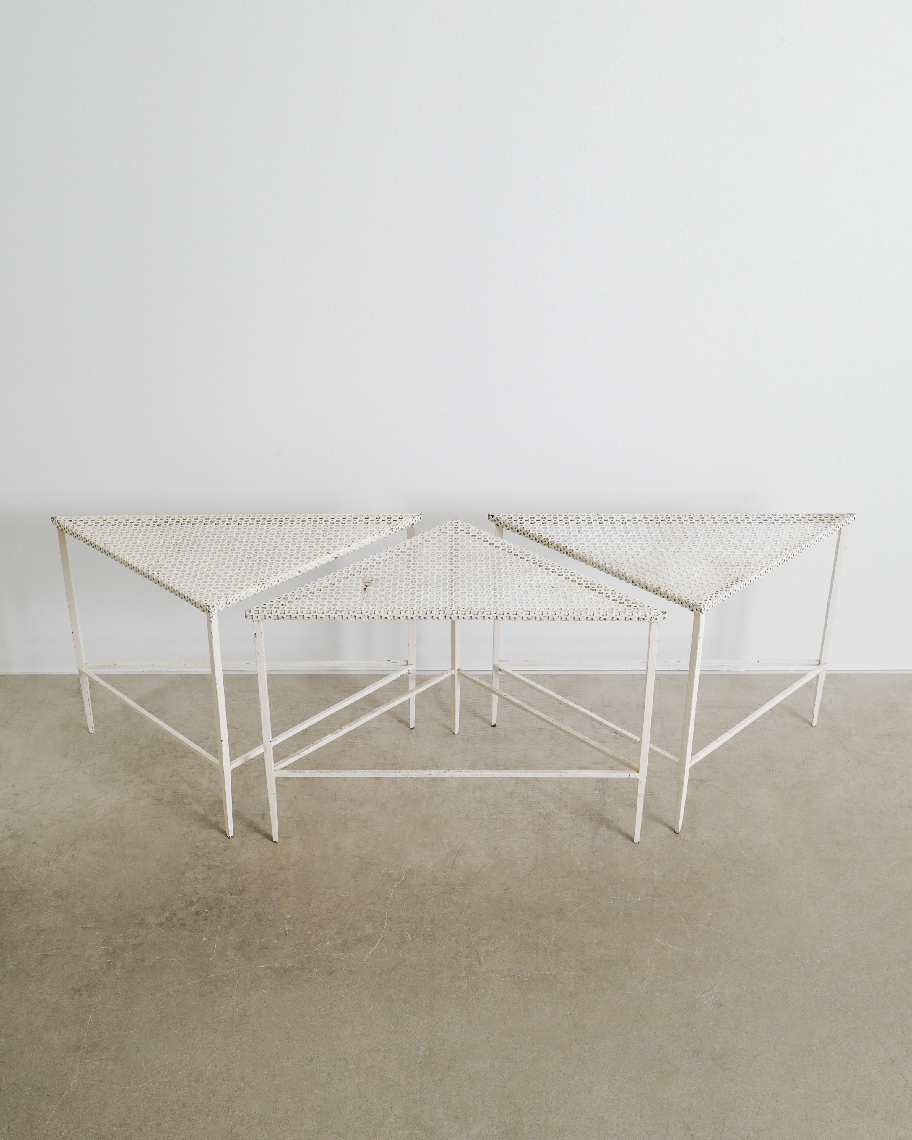 MATHIEU MATÈGOT WHITE SIDE TABLES, 1950s