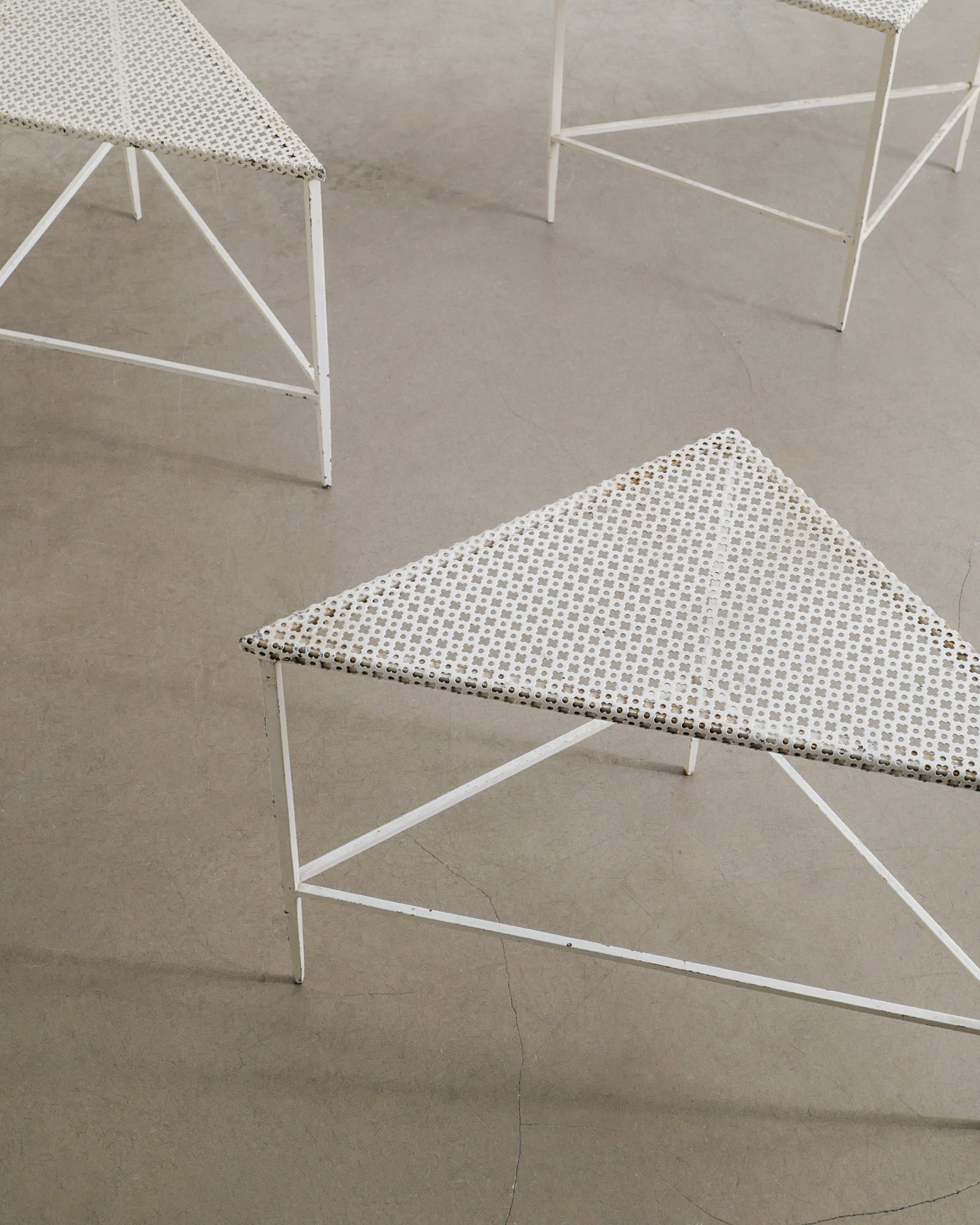 MATHIEU MATÈGOT WHITE SIDE TABLES, 1950s
