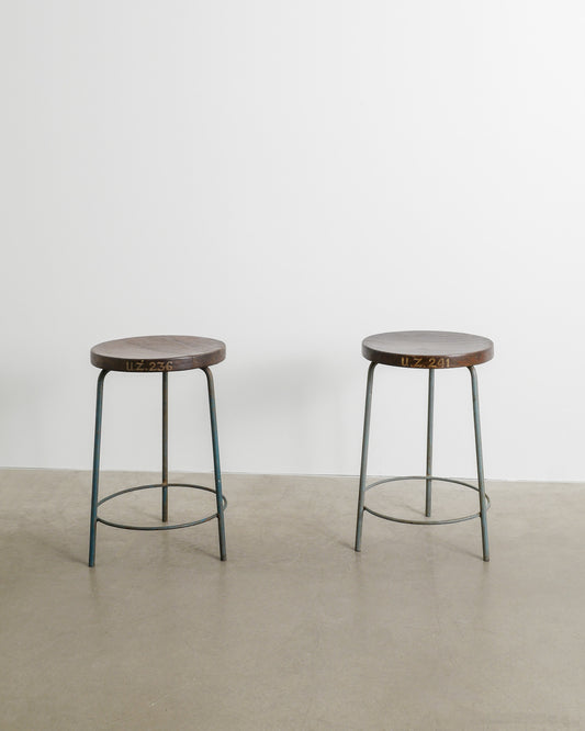 PAIR OF PIERRE JEANNERET HIGH STOOLS, 1950s