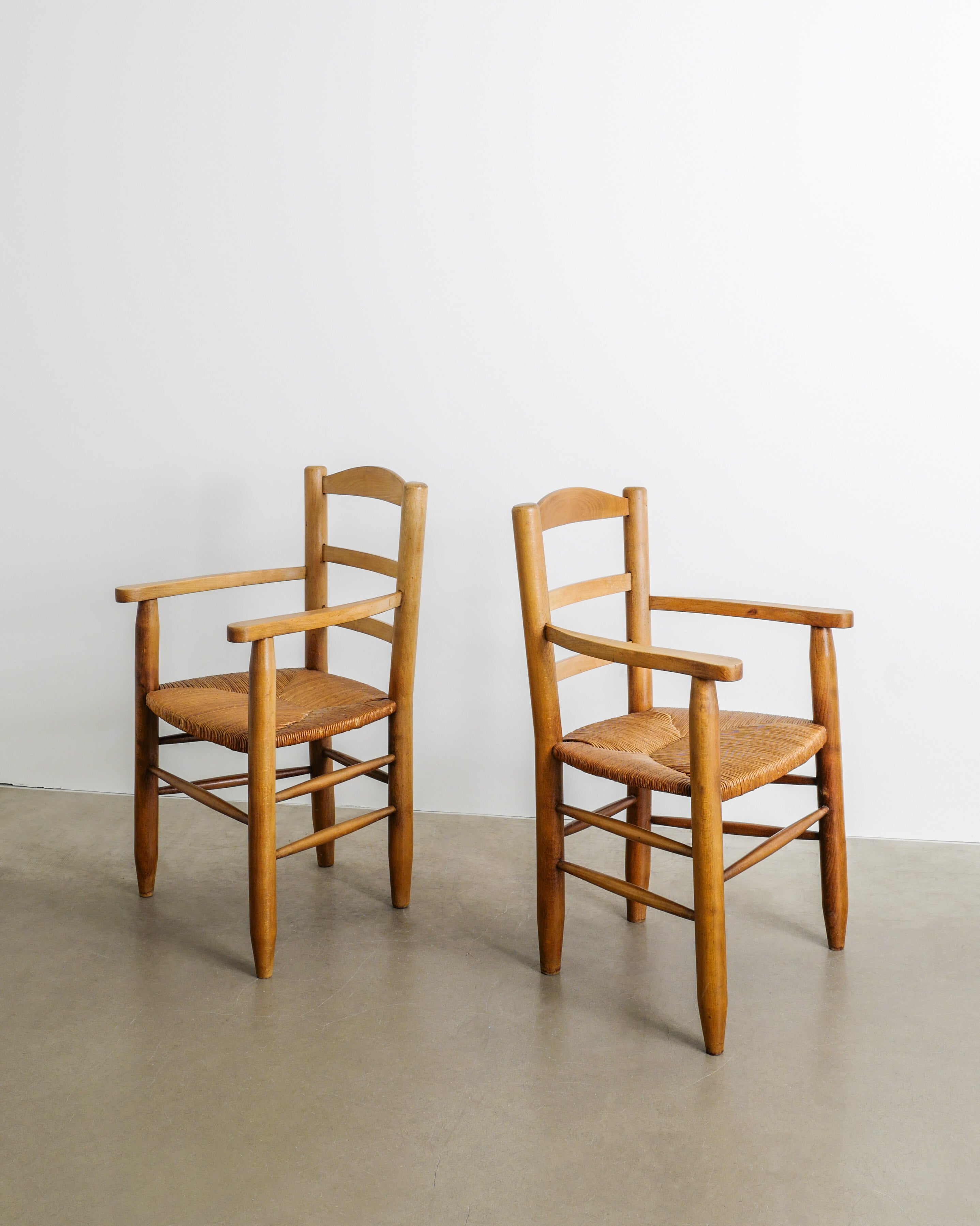PAIR OF FRENCH ARMCHAIRS IN ELM, 1950s