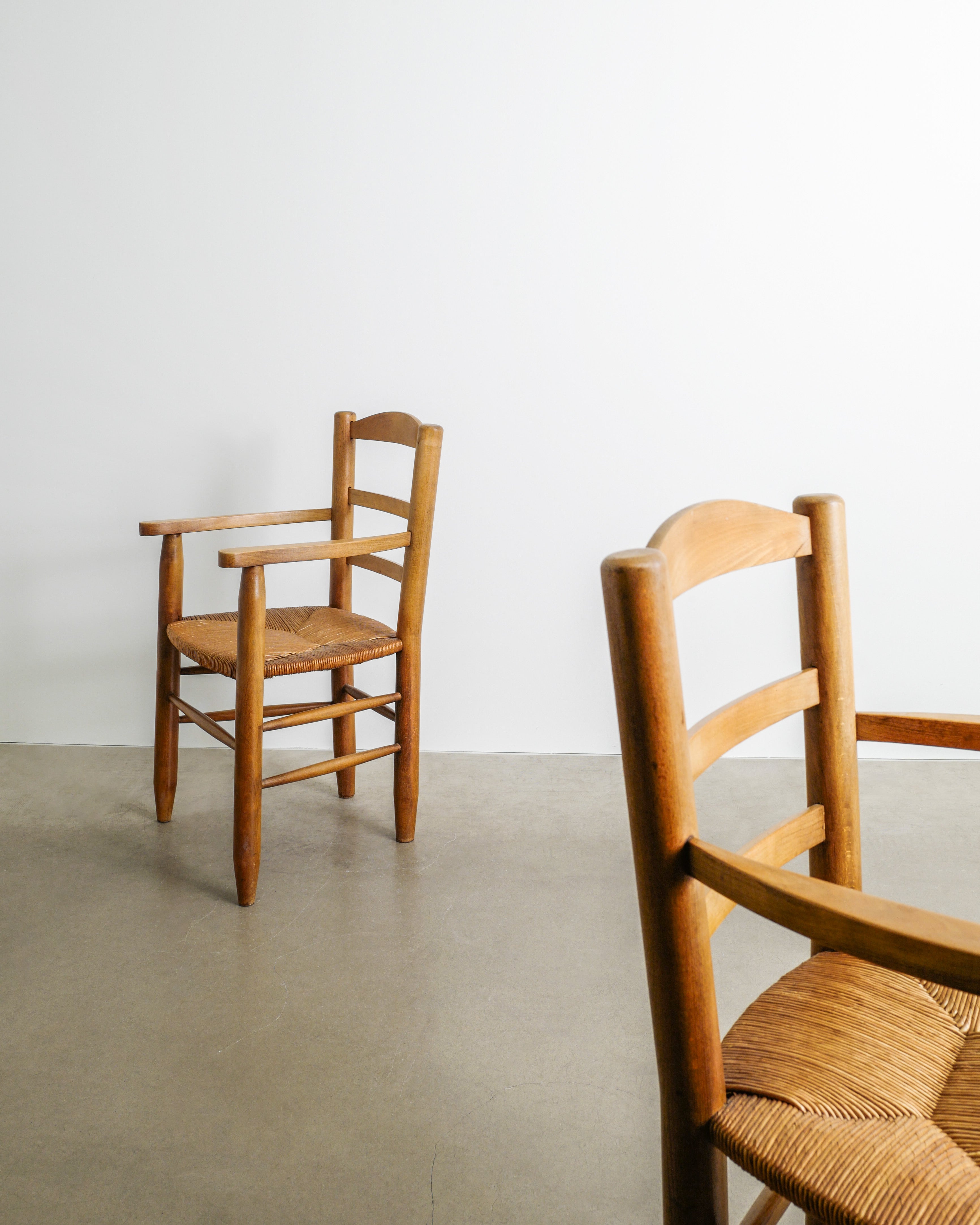 PAIR OF FRENCH ARMCHAIRS IN ELM, 1950s
